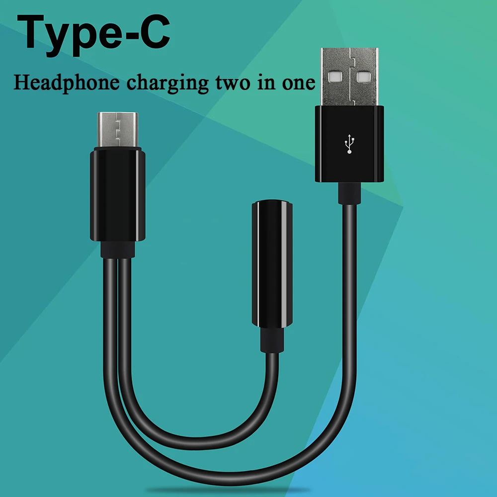 

For Lightning 2 in 1 Type-C Audio Cable Adapter Type C to 3.5mm Jack Earphone Fast Charger USB Splitter