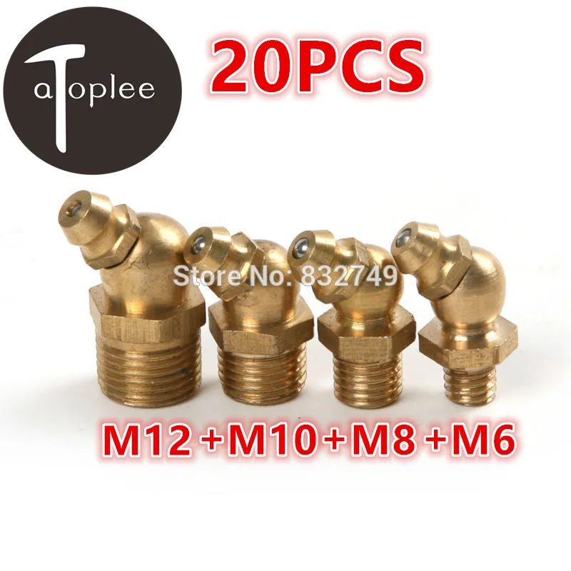 Hot 20PCS M6 M8 M10 M12 45 Degree Brass Angle Grease Nipples Used for