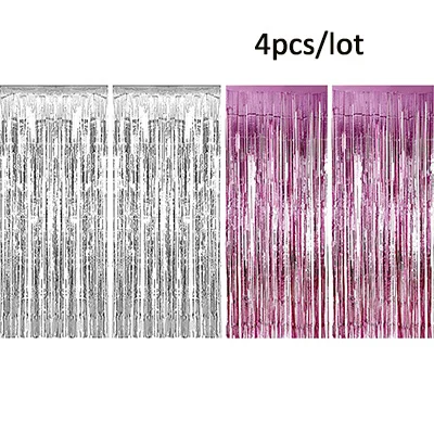 4 шт./лот 3x8 футов металлическая бахрома из фольги фон шторы мишура День Рождения украшения для взрослых детей девичник вечерние украшения - Цвет: silver 2 pink 2