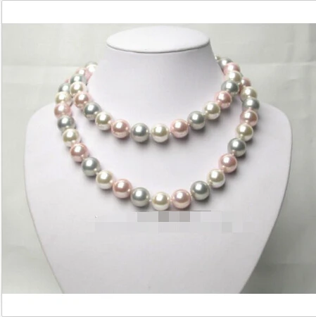 

FREE SHIPPING>>>@@ > AAA BEST round white pink gray seashell pearls necklace^^^@^Noble style Natural Fine jewe &