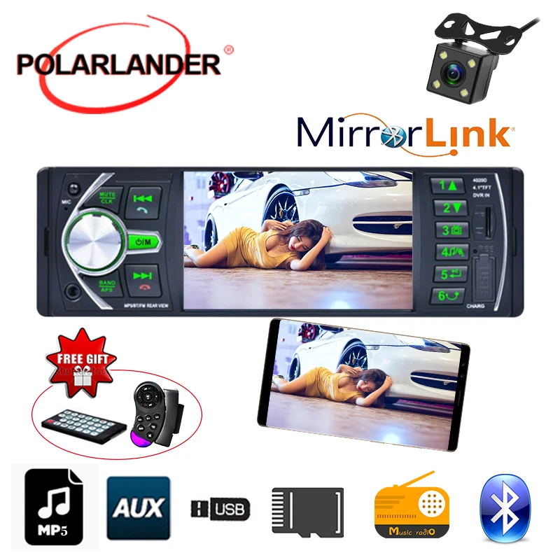 Automagnitol 4.1'' FM 12V Mirror Link For Android Phone Stereo Audio Bluetooth TF/USB/AUX In DVR/Camera Input Car Radio