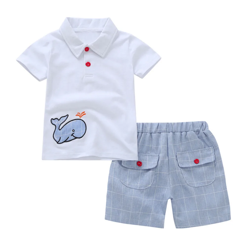 

2PCS Toddler Baby Boys Cartoon Embroidery Whale Tops T-Shirt Shorts Outfits Set Clothes toddler boy clothes children HOOLER