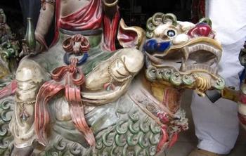 

32"China WuCai porcelain Manjusri Samantabhadra Kwan-Yin Bodhisattva Buddha Pair