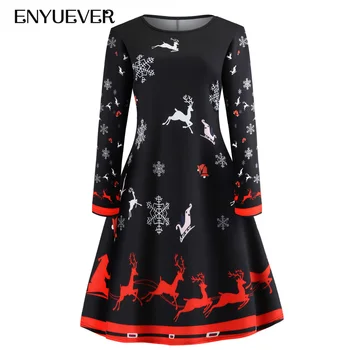 

Enyuever Long Sleeve Christmas Dress Womens Jurk Kerst Vestidos Navidad Mujer Elegant Xmas Casual Party Vintage Ladies Dresses