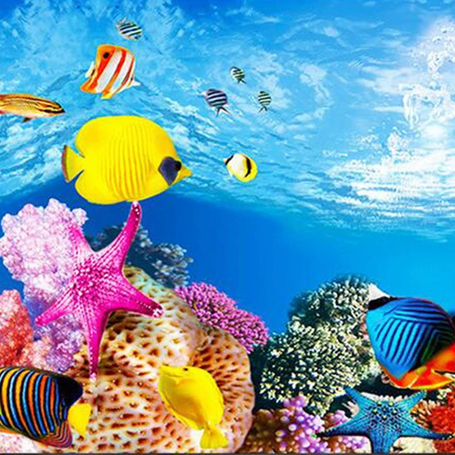 Hot Sale Aquarium background paper HD picture 5d three-dimensional fish  tank wallpaper background painting double