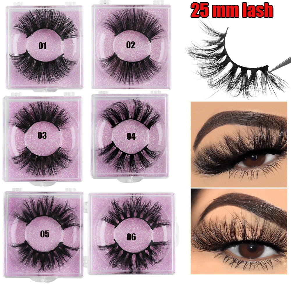 

25mm Mink Hair False Eyelashes 6D Thick Cross Wispy Fluffy Extra Long Lashes Extension Dramatic Mink Eyelash Extension Makeup