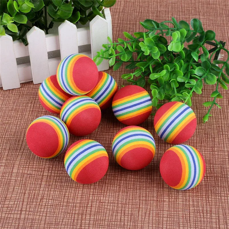 Interesting 10Pcs Super Cute Rainbow Toy Ball Small Dog Cat Pet Eva