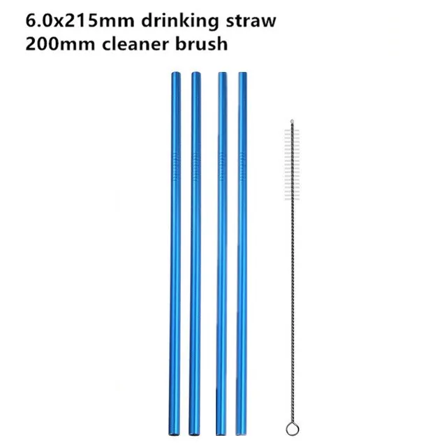 blue straight 4 шт. соломинки многократного использования из нержавеющей стали, Высококачественная соломенная гнутый металл, серебристая, черная, розовая, Золотая Питьевая солома с щеткой, Прямая поставка - Цвет: blue straight