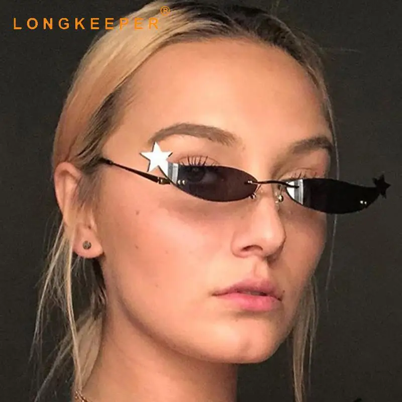 

LongKeeper Small Mirror Sunglasses Women Brand Design Rimless Sun Glasses Ladies Punk Metal Travel Eyewear UV400 Gafas