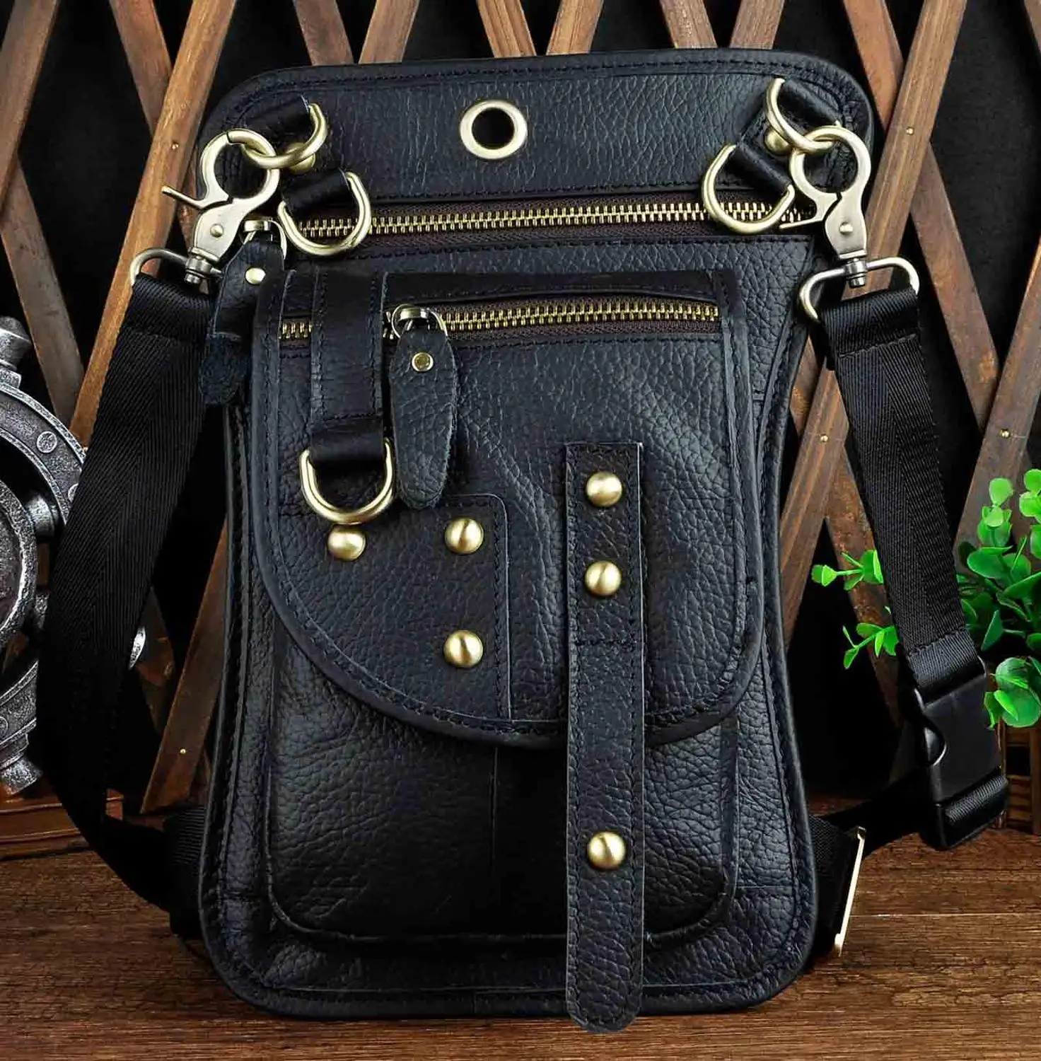 Black Натуральная кожа многофункциональная Мужская Дорожная сумка Mochila через плечо сумка-мессенджер крюк ремень поясная сумка чехол для телефона сумка 2141-b - Цвет: Black