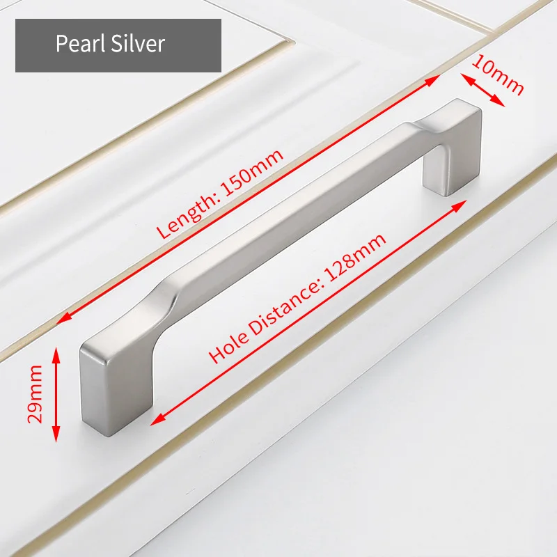 KAK цинковый сплав жемчужно-серая золотая для шкафа ручки твердые ручки для ящиков кухонный шкаф двери тянет Мебельная ручка фурнитура для шкафа - Цвет: Pearl Silver  128mm