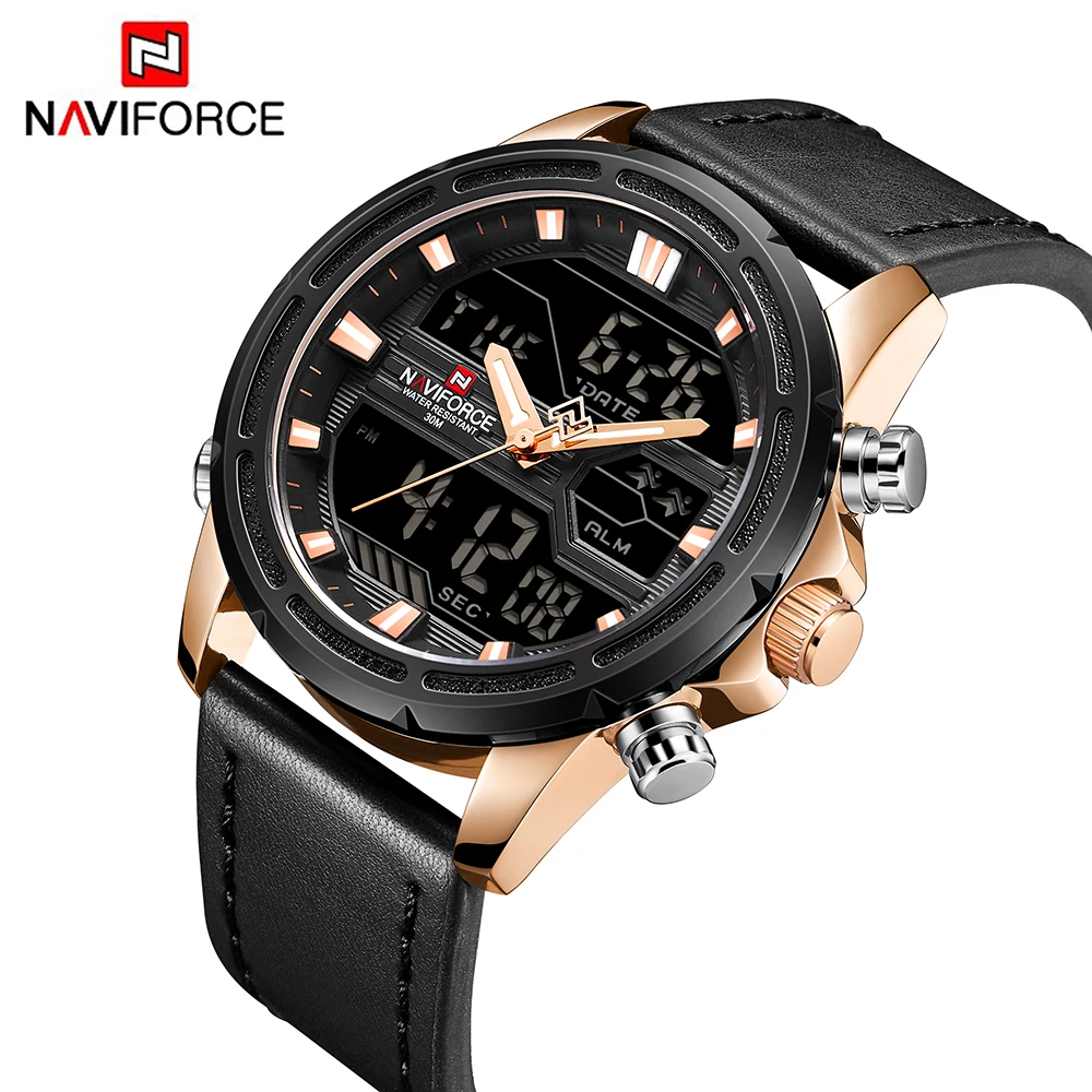 

NAVIFORCE Top Brand Sport Mens Watches Military Waterproof Analog LED Men Quartz Wrist Watch Leather Clock Man Relogio Masculino