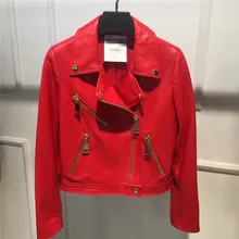 Fashion Real Leather Jacket Women Classic Female Leather Jacket Locomotive Style Red Black Color Women’s Genuine Sheepskin Coat