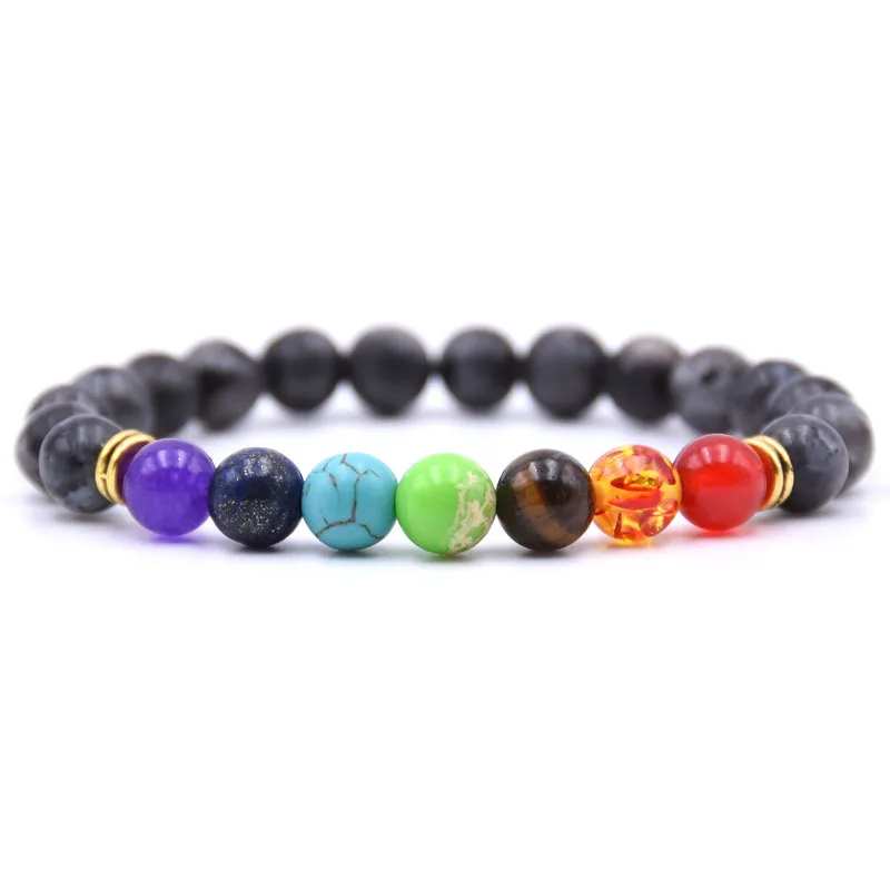

7 Chakra Black Labradorite Strand Bracelets for Women Healing Yoga Nature Stone Beaded Bracelet Fashion Lovers' Rainbow Jewelry