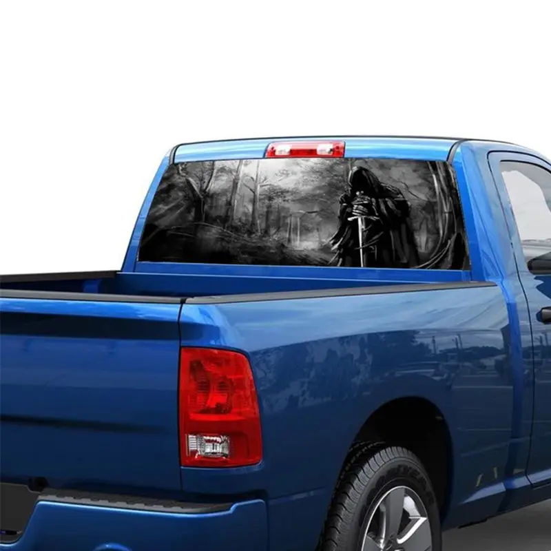 3D смерть Мрачный Жнец лес Защита от солнца на заднее стекло авто Графический Стикеры грузовых автомобилей SUV наклейки на фургон