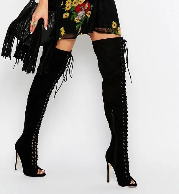 Gladiator vrouwen laarzen lace up overknee overknee laarzen stiletto hoge  hakken pumps lente herfst motorlaarzen botas|bota over|boots stilettowomen  boots lace up - AliExpress