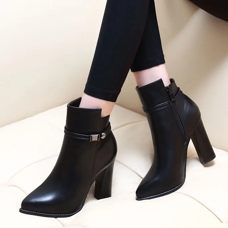 Boots near me Women's High Heels Pointed Toe Ankle Boots Fashion Leisure Winter Black Split Leather For Female 2023 Woman Heeled Shoes G0000 snakeskin booties Boots