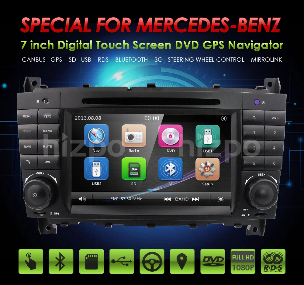 Best New 7"Car DVD radio for Mercedes Benz C-Class W203 2004-2007 CLC W203 2008-2010 CLK W209 2005-2011 GPS Navigation USB RDS BT SD 2