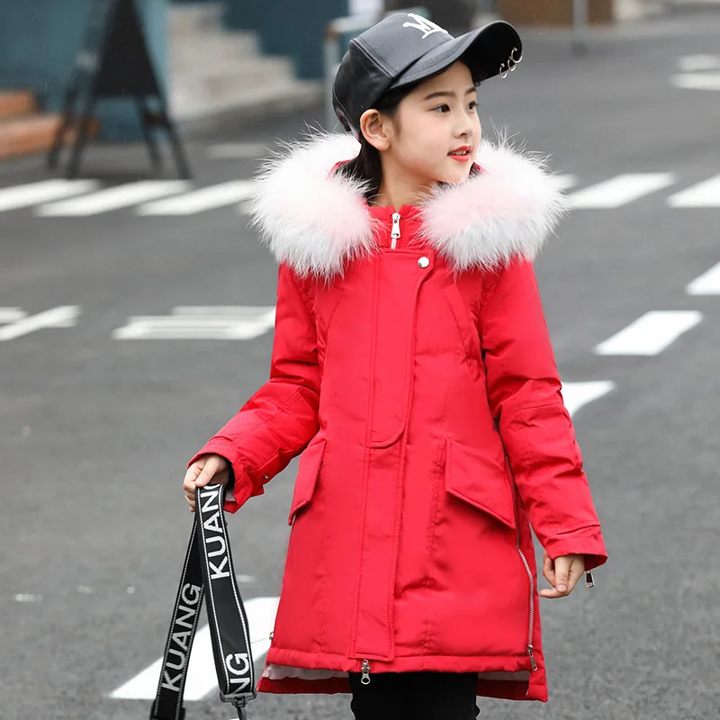 

2018 New Fashion Children Winter Jacket Girl Winter Coat Kids Warm Thick Fur Collar Hooded long down Coats For Teenage 5Y-14Y