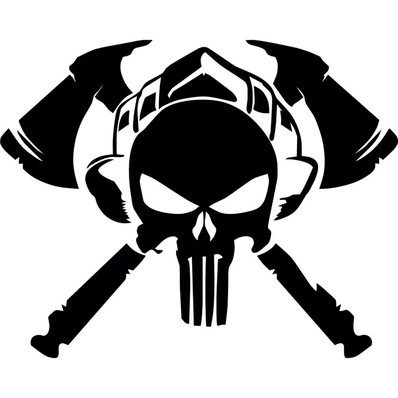 

13.2X10.5CM Fashion FIREFIGHTER AXE SNIPER SKULL Vinyl Decals Car Window Sticker Black/White Exterior Accessories for Jeep BMW