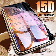 Znp película de vidro temperado borda curvada 15d, para iphone 7 8 6 6s plus, vidro protetor filme para iphone x xs max xr