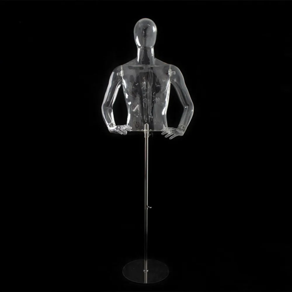 Half Body Plastic Male Clear Mannequin Torso for Clothes Display