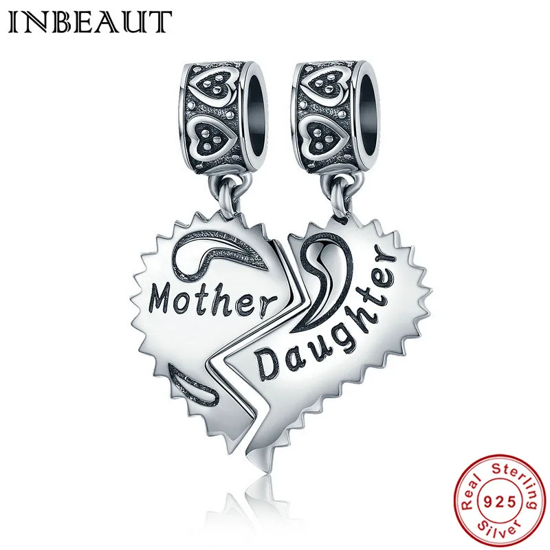

INBEAUT Fashion 925 Sterling Silver Mother and Daughter Pendant for Necklace Women Chain DIY Bead Charm fit Fashion Bracelet