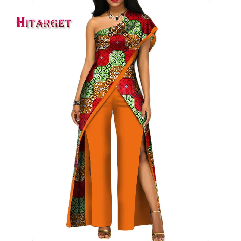 2019 Новый Осень в африканском стиле комплект с брюками для женщин пикантные с открытыми плечами комбинезон Дашики одежда воск для батика