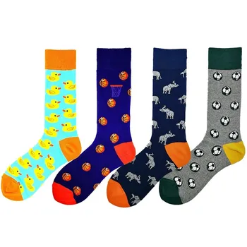 

PEONFLY New 2020 Men Dress Colorful Cartoon Duck Elegant Pattern Sokken Comfort Skateboard Causal Funny Wedding Socks