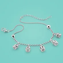 925 cadenas de plata esterlina para las mujeres, Corona colgante tobilleras de plata de diseño, Verano de las muchachas de la manera joyería de plata del pie, regalos de cumpleaños