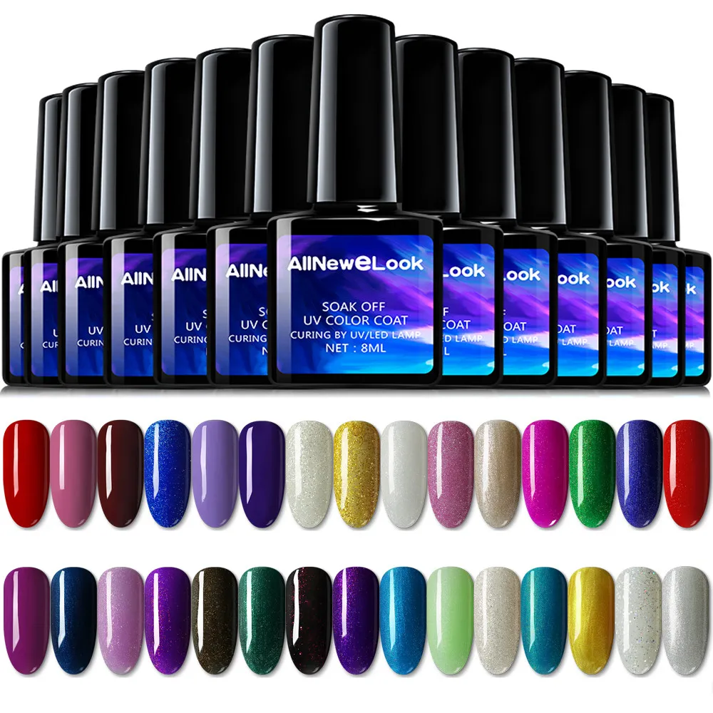 

AllNeweLook 8ml UV Gel Nail Polish Colorful Glitter Sequins Soak Off UV Gel Varnish Color Nail Gel Polish DIY Nail Art Laquer