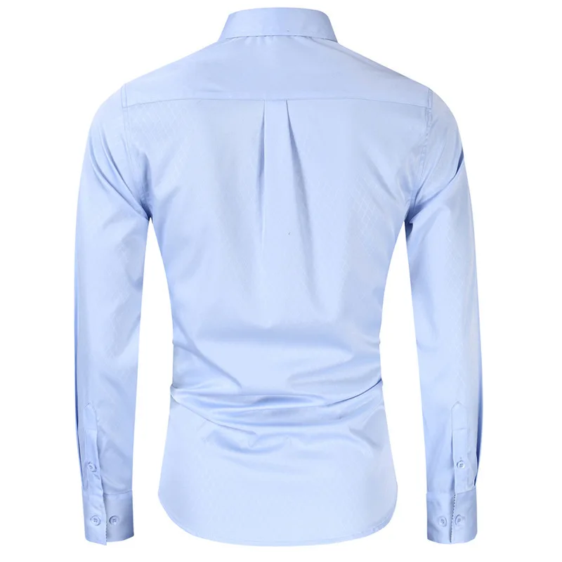 Синие рубашки из натурального бамбука, облегающие рубашки с длинными рукавами, деловая французская запонка, Мужская Повседневная Удобная брендовая рубашка Camiseta Masculina