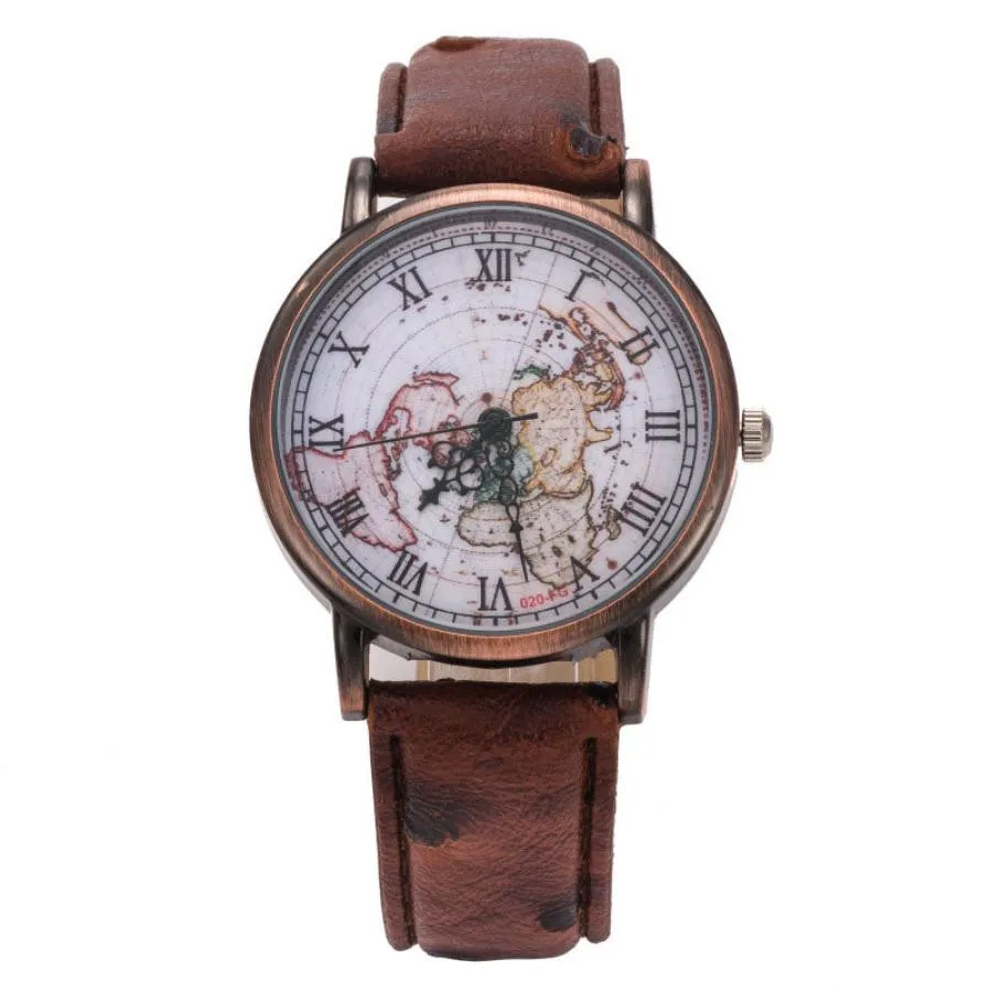 

TZ#501 Retro Unisex Men Women Watch World Map Design Analog Quartz Watch Free Shipping