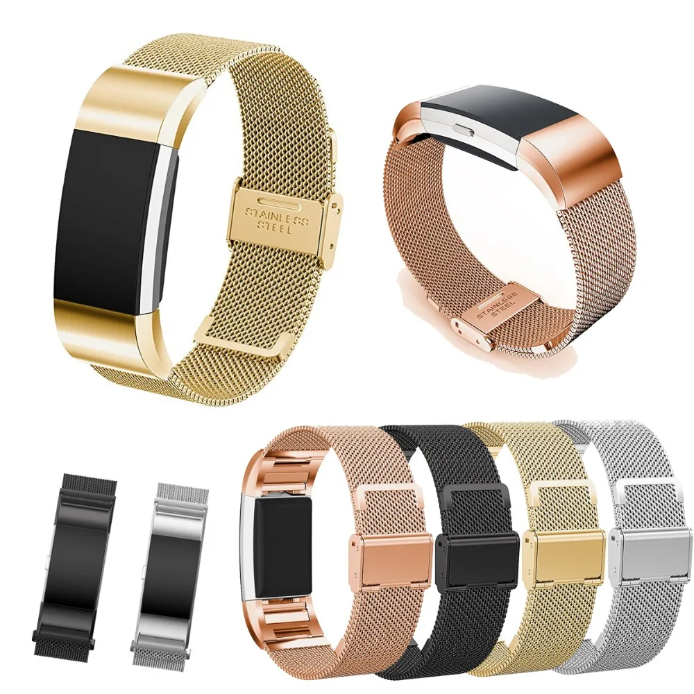 

New Luxury Loop Stainless Steel Smart Wristband Strap Replacement Blacelet Watch Band Strap For Fitbit Charge 2 Activity Watch