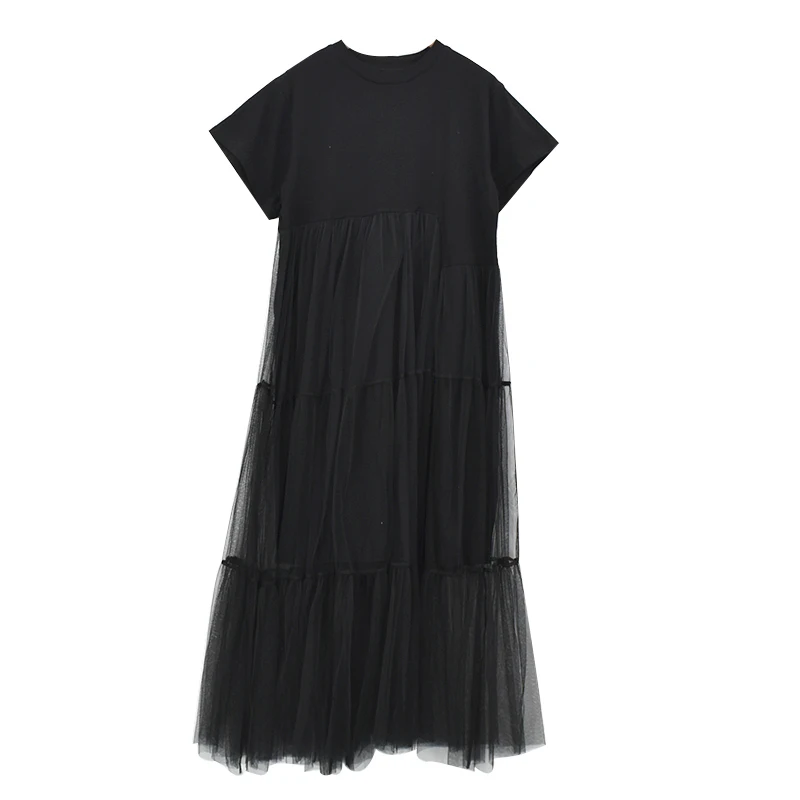 LANMREM летняя Новинка, модное черное платье большого размера с круглым воротником и вышивкой, женское платье свободного кроя с коротким рукавом 3361.5XL - Цвет: BLACK