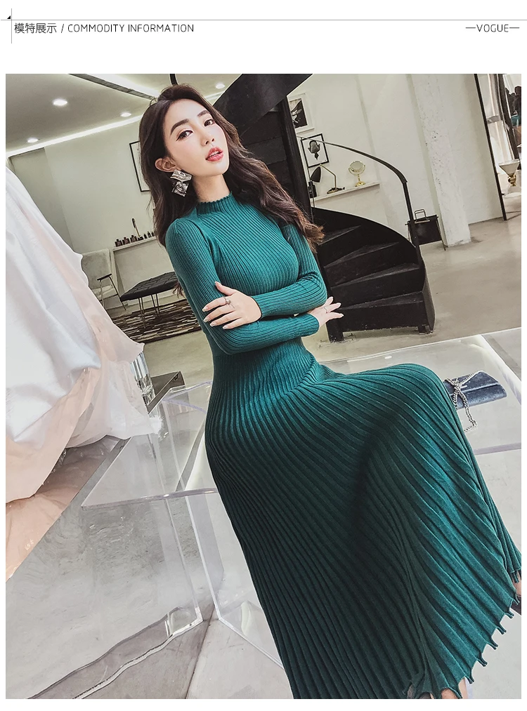 Winter autumn high quality Women Long Knitted Dress Sexy vestidos Back Slim Sweater Dress Fit And Flare Thicken Warm Dress