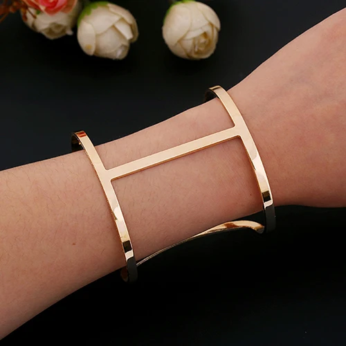 

Hot Women's Punk Cuff Silver/Gold Fashion Wide Bangle Bracelet Simple Unisex Jewelry 6Y9Z 7GOA BDI8
