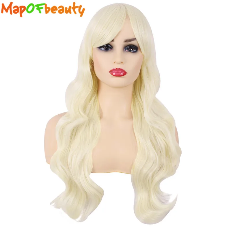MapofBeauty 28" Long Wavy Cosplay Wigs White Gold Pink Red Wig