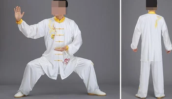 

unisex white embroidery dragon tai chi uniform performance suits wushu kung fu ssangyong uniforms taijiquan clothing