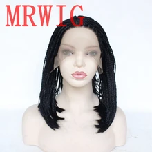 MRWIG средняя часть плетеная коробка Плетеный 12-16in 250% плотность синтетический передний парик шнурка