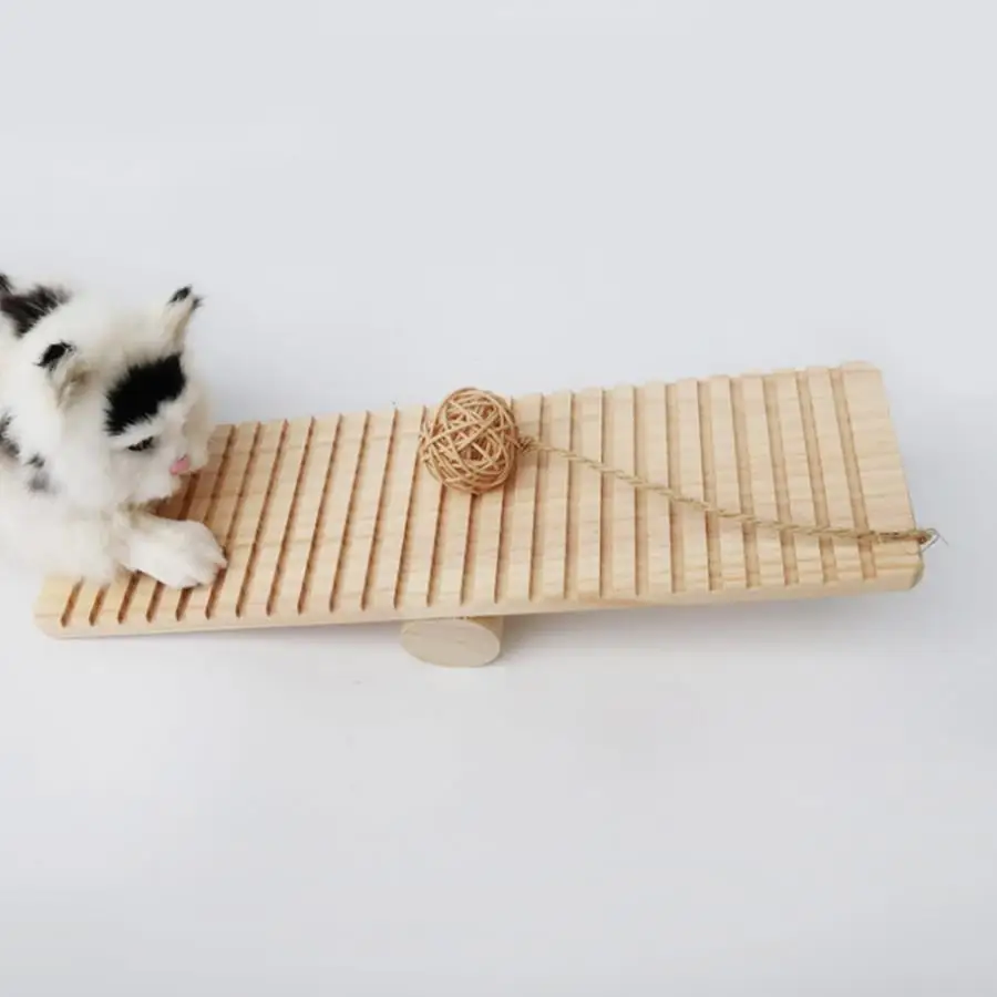 

Durable Funny Wooden Cat Scratching Board Seesaw Scratch Pad Balance Training Toy for Small Animals Cats