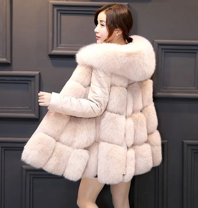 Faux Fur Coat Women Casual Hoodies Warm Slim Pocket Long Sleeve Faux Fox Fur Winter Coat Women casaco feminino Plus Size