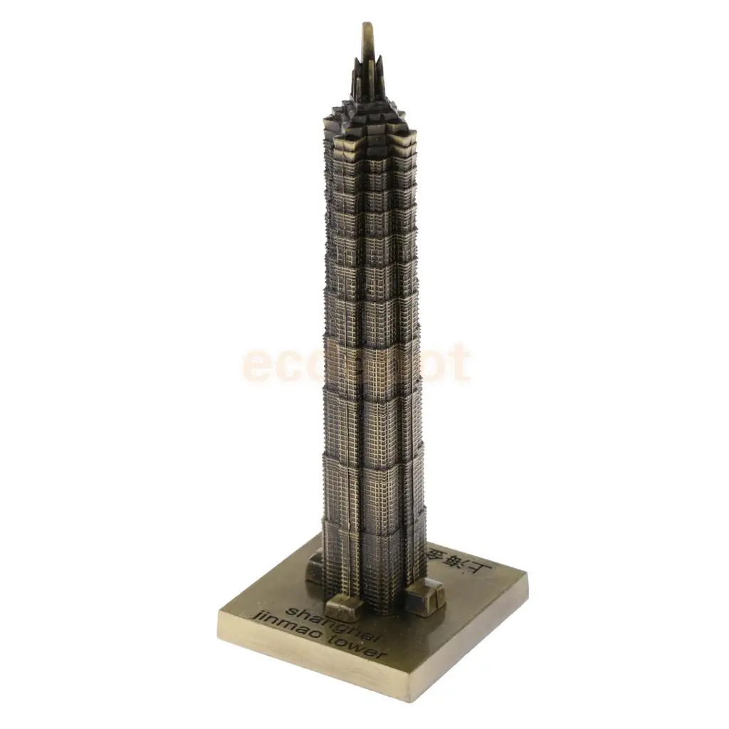 2pcs Vintage Metal Jin Mao Tower Statue and Shanghai Tower Building Statue Figurine Travel Souvenirs Art Crafts