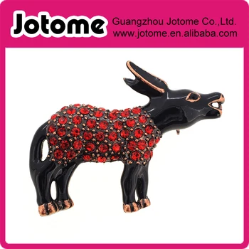 

Red Democrat Donkey Crystal Pin Brooch 2.125 x 1.625 inches