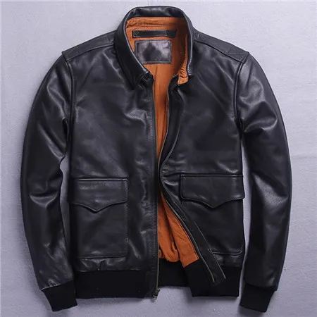 США A2 летная мужская куртка-бомбер из натуральной кожи, куртки, пальто для автомобиля из натуральной коровьей кожи, пальто супер размера плюс 5XL 6XL XXXXXXL A568 - Цвет: Черный