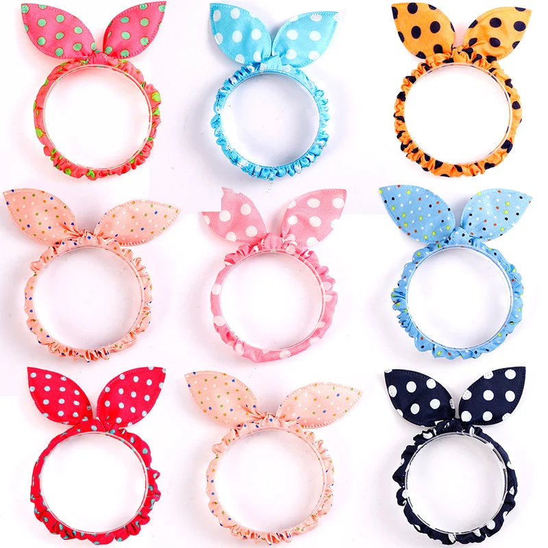 Beli 10 Buah Banyak Campuran Gaya Dot Bunga Leopard Biaya Kelinci Telinga Rambut Tali Gadis Lucu Ekor Kuda Kurus Anak anak Rambut aksesoris