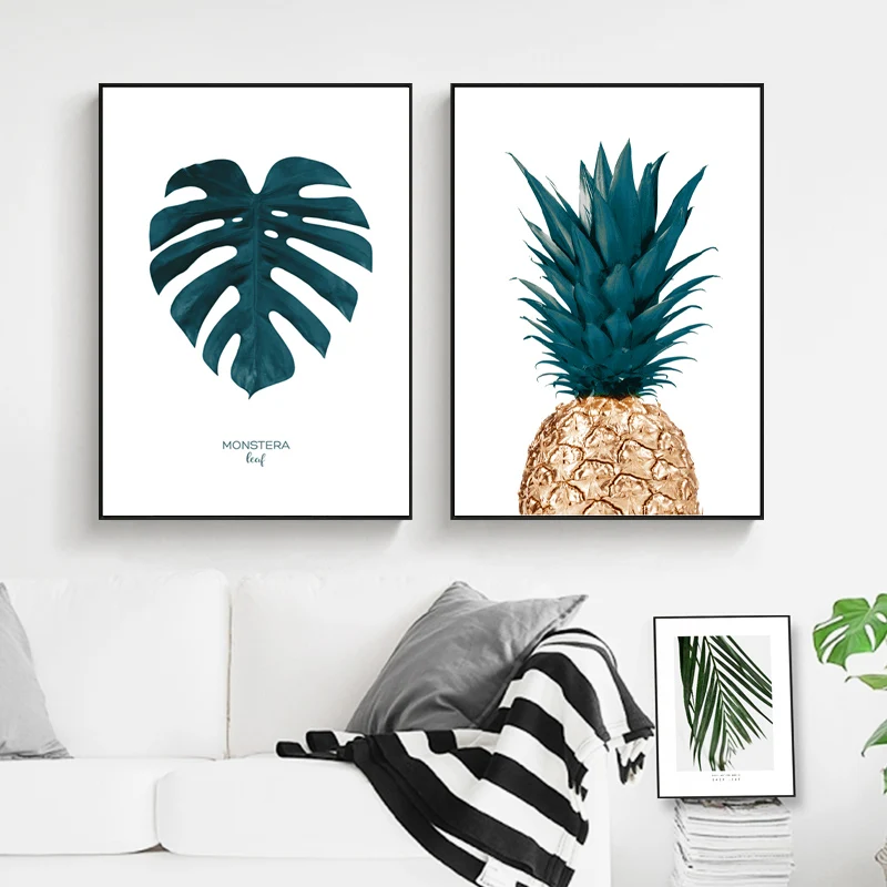 

Wall Art Print Green Leaf Canvas Painting Pineapple Wall Poster Nordic Decoration Home Quadros Cuadros Decoracion Unframed
