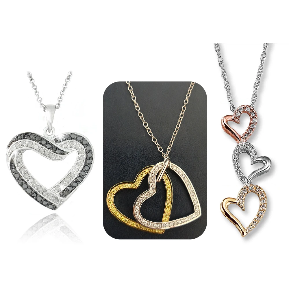 

Fashion Heart-shaped Series Women's Necklace Jewelry Black White Gold Silver Cubic Zirconia Chain Necklaces For Women