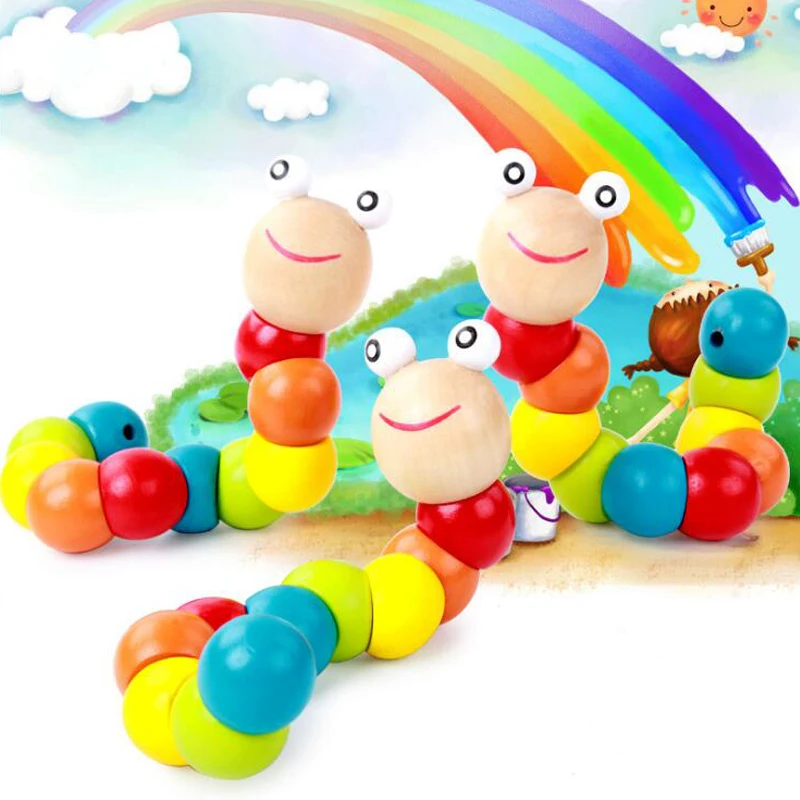 

Wooden Toys Educational kid brinquedo madeira educative hand game Baby toys Twist Colored Insects