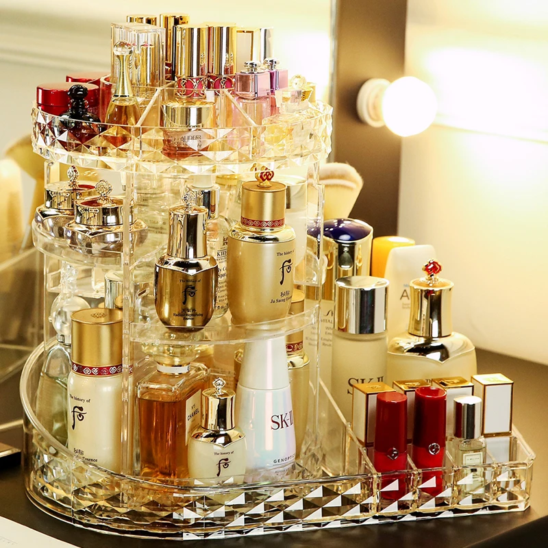  L Shape Rotating Spinning Multi-function Cosmetics Organizer Box Detachable Spinning Multi-function